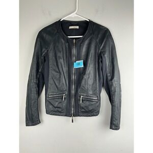 GIMO'S Womens Luxury Italian Leather Jacket S Black Made‎ in Italy Zip Pockets